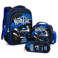 Set Mochila Motodrive 3d Lonchera Estuche Con Relieve Y Luces