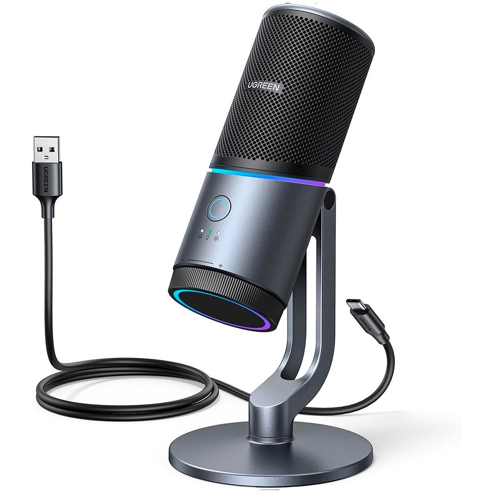Micrófono Gamer USB Ugreen RGB 24-bit-96kHz Cancelación DSP con Monitoreo y Mute 35629
