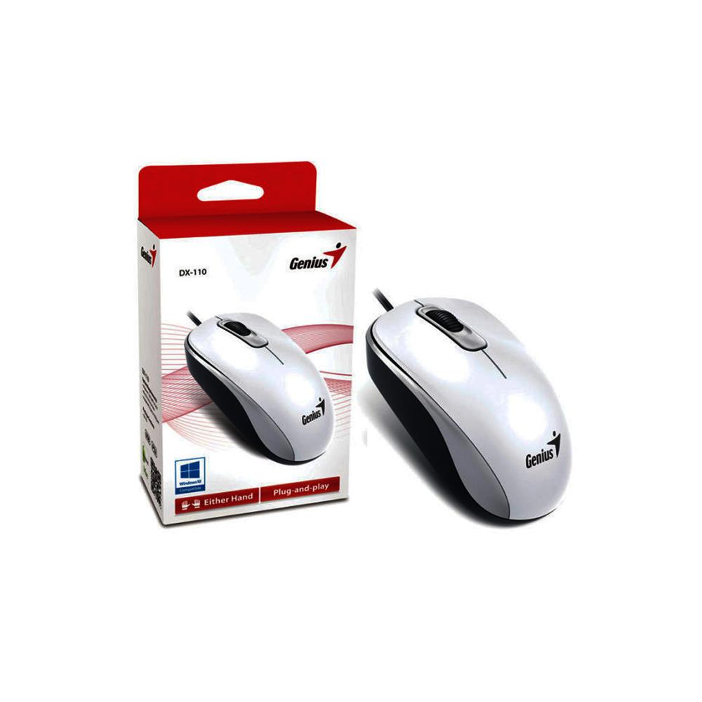 Mouse Alámbrico Genius DX-110 Blanco USB Óptico 1000 DPI Ambidiestro para PC y Laptop