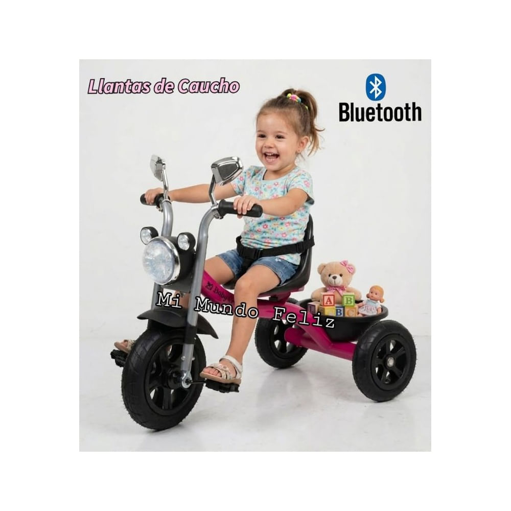 Triciclo para Niños Llantas  Anchas Bluetooth Musical Pink