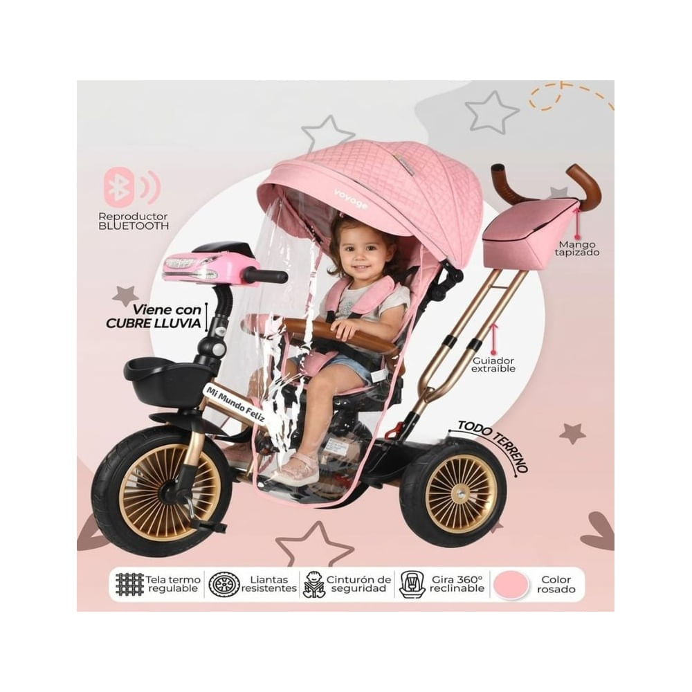 Triciclo para Niños Asiento Giratorio New Golden Rosa