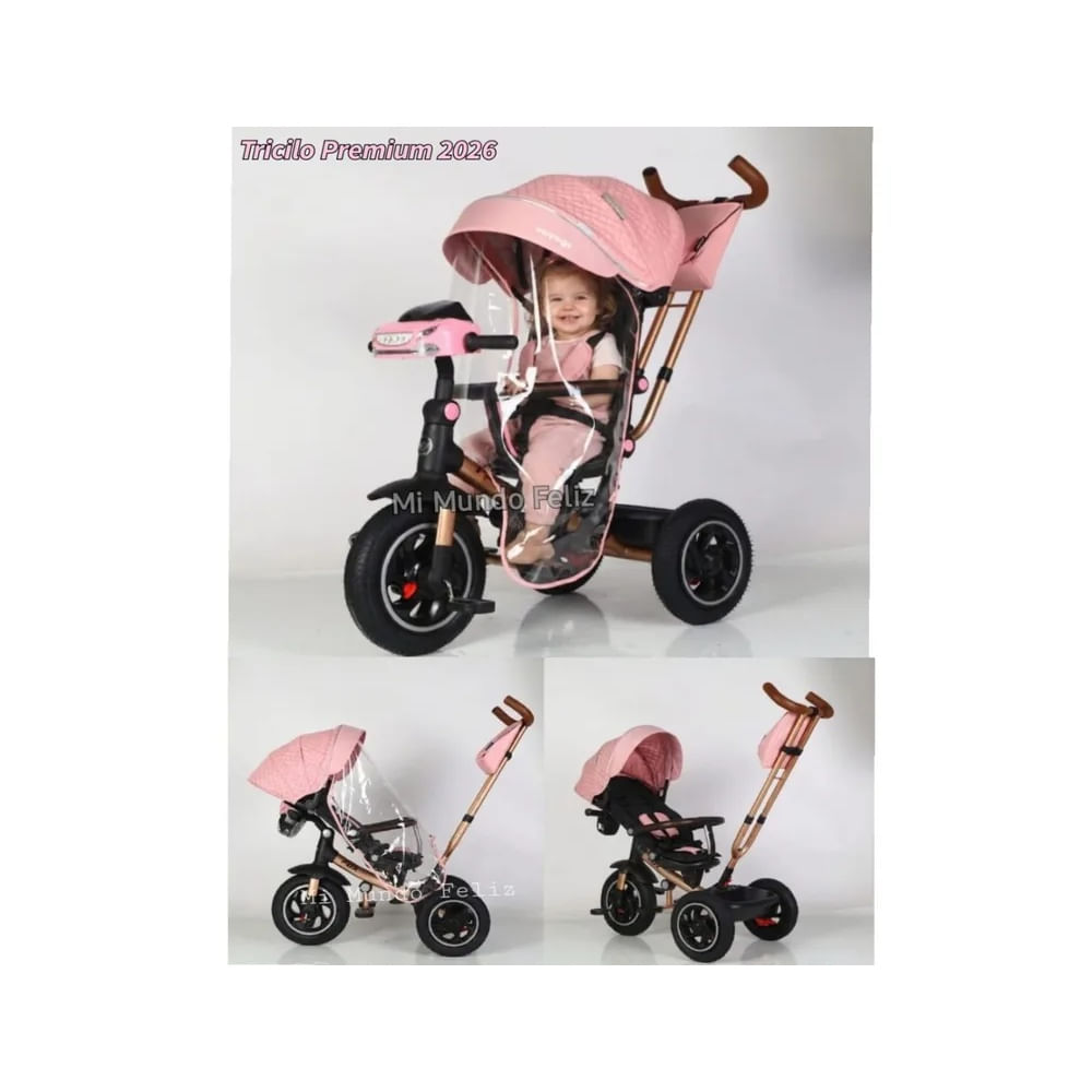 Triciclo para Niños Asiento Giratorio Bluetooth Rosa Premium