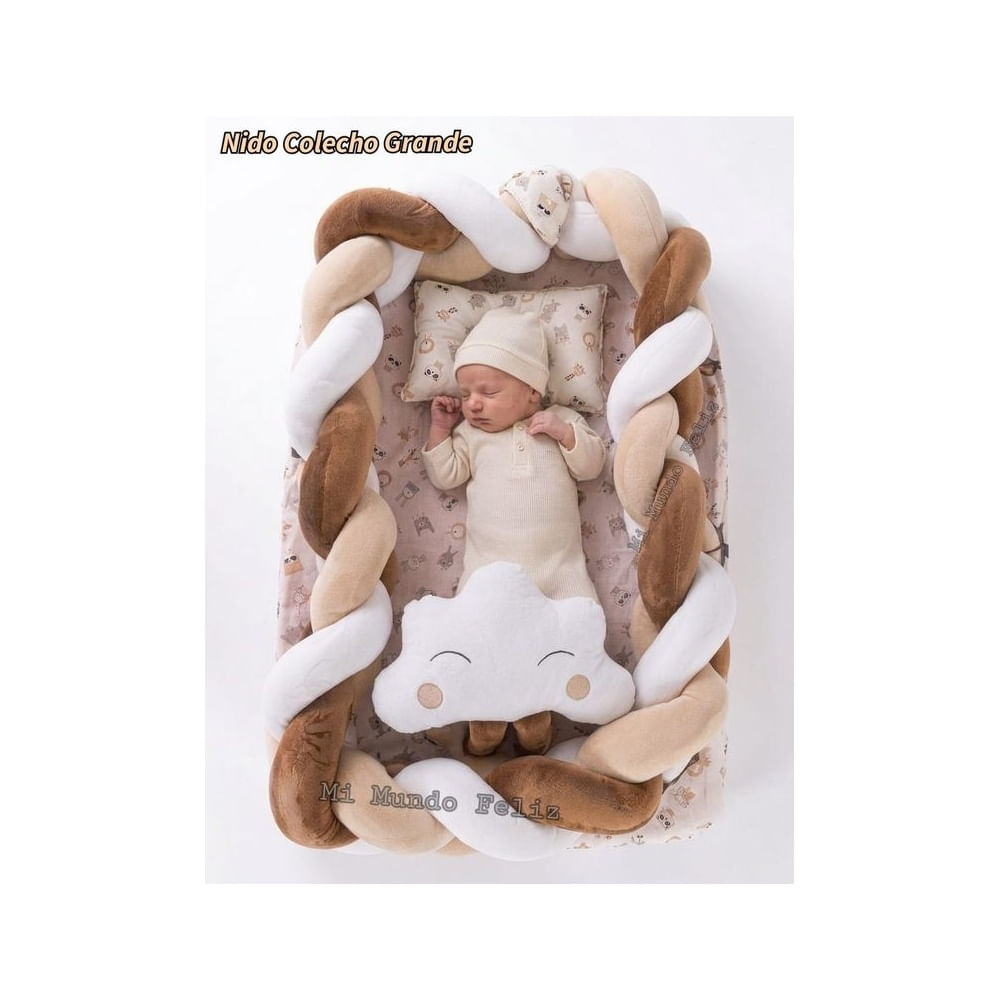 Cuna Colecho Bebe Con Almohada Trenzado Grande Nube Beige