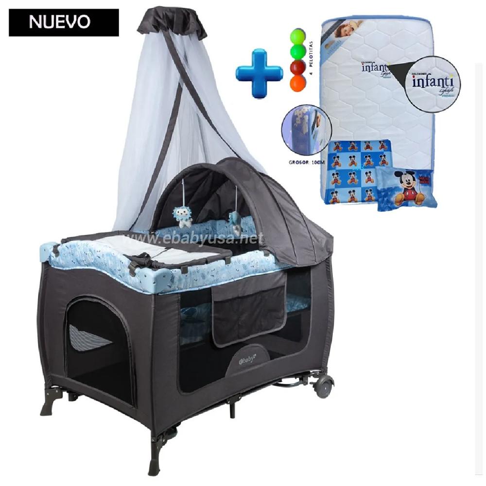 Cuna Corral Mecedora Sally 716-4 Azul Colchón de Bebe Deluxe