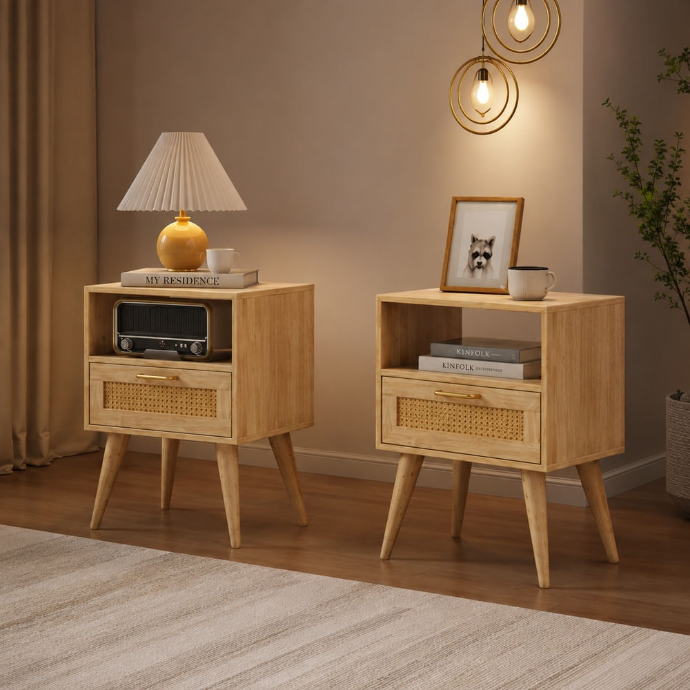 COMBO Veladores Vintage Ratán Nambia Color Rovere