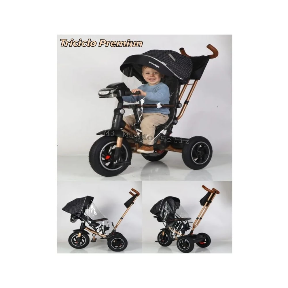 Triciclo para Niños Asiento Giratorio Bluetooth Negro