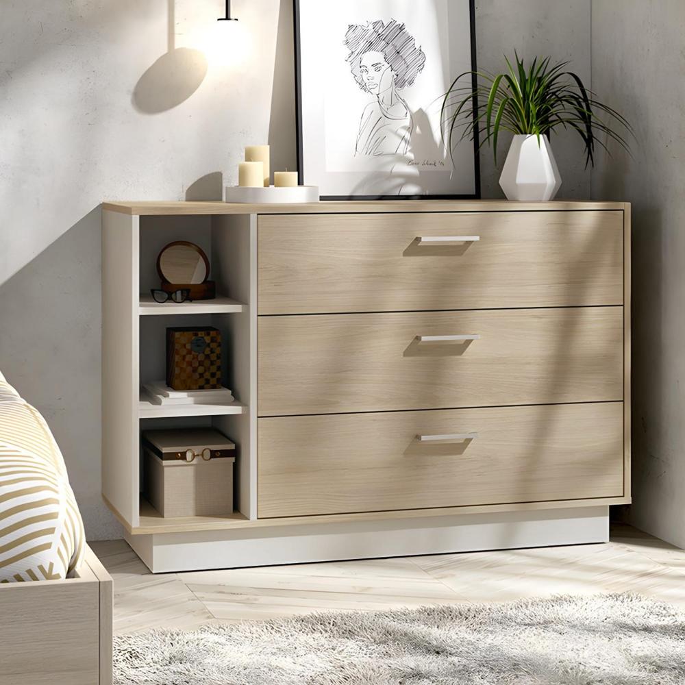 Comoda 3 Cajones Dakota Blanco Rovere Coricha Home