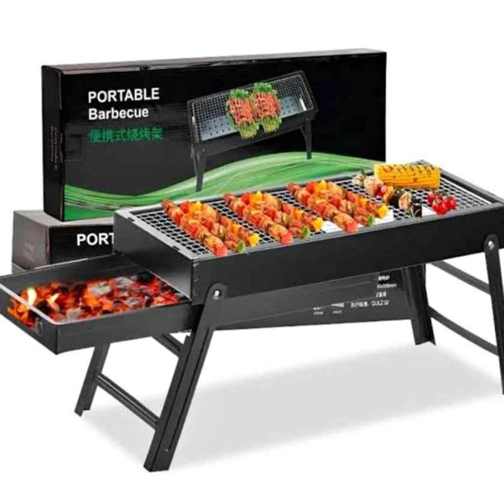 Parrilla Carbon Plegable Portatil Camping Playa Color Negro