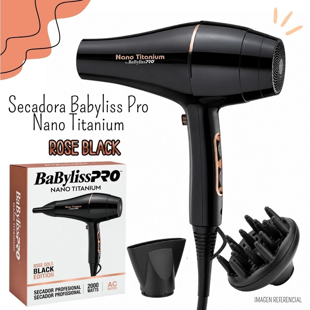Secadora Profesional BaByliss Pro Nano Titanium - ROSE BLACK CON DIFUSOR
