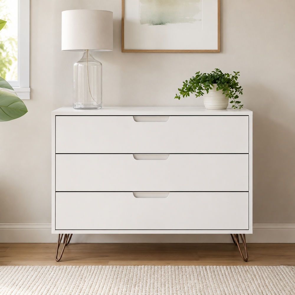 Cómoda Consola Contemporánea Loreanna 3 Cajones Ventitas Home Blanco