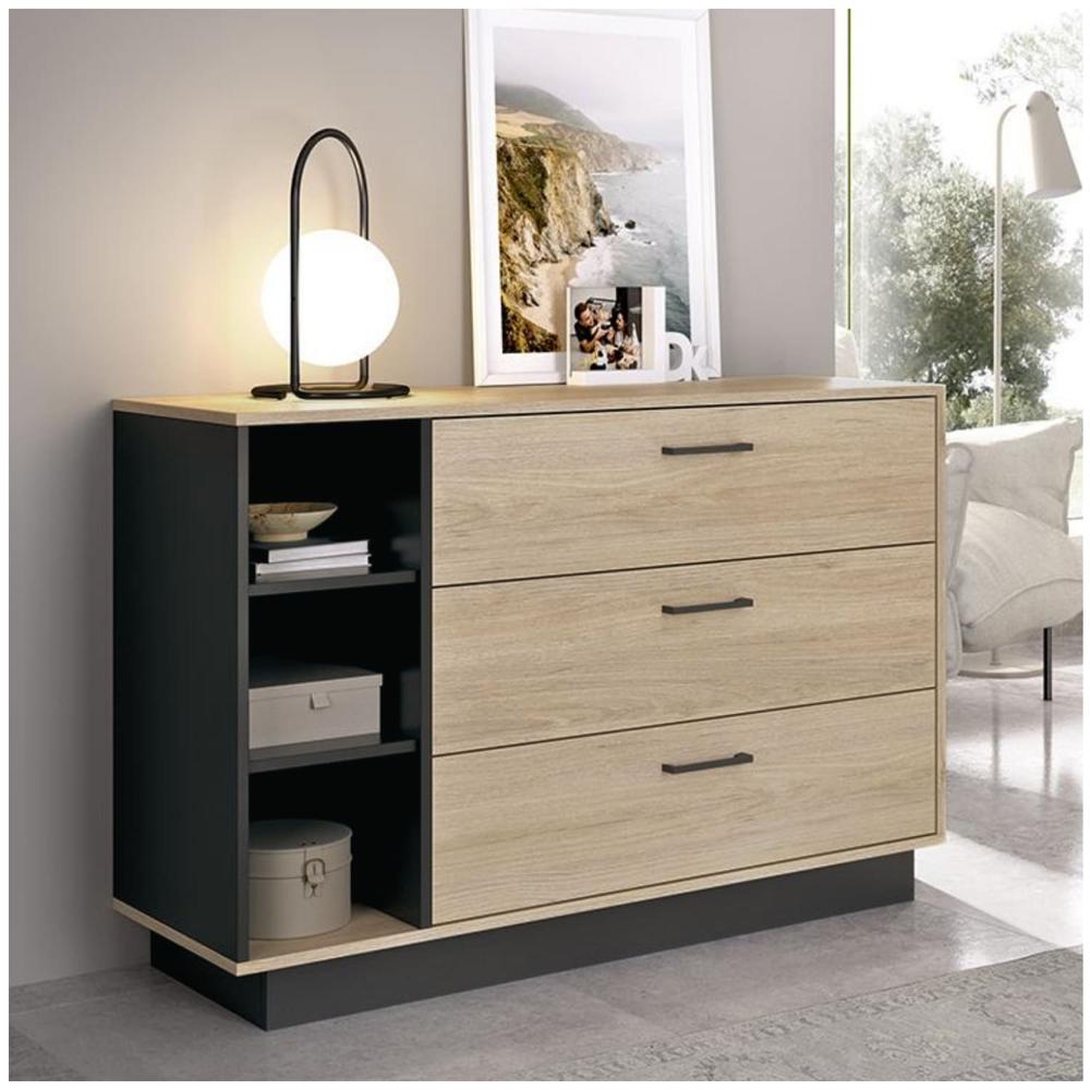 Comoda 3 Cajones Dakota Negro Rovere Coricha Home