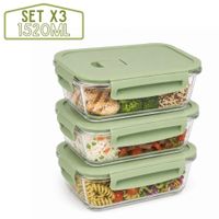 3 Taper De Vidrio Hermético 1520ml Rectangular Premium Verde
