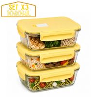 Taper De Vidrio Hermético 1040ml Rectangular Set 3 Unidades Vainilla