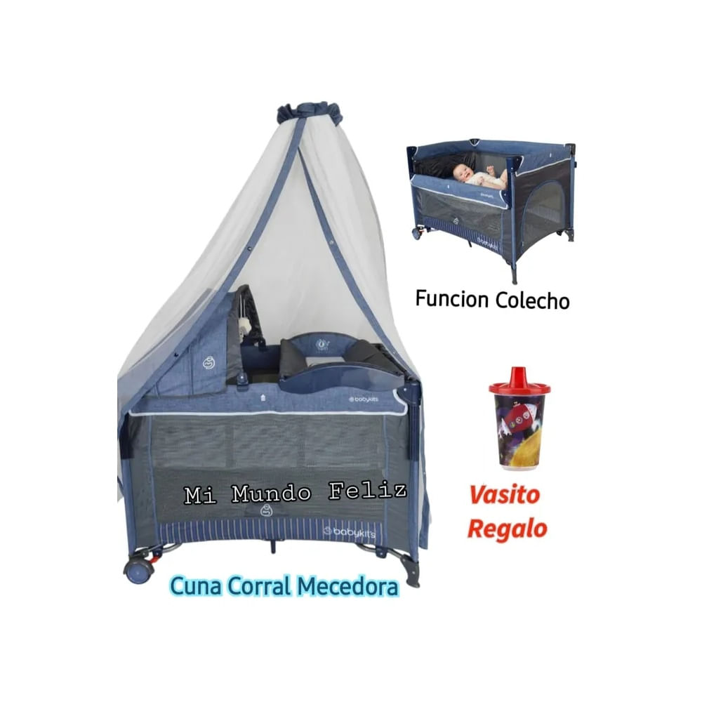 Cuna Corral de Bebe con Colecho Mecedora Azul