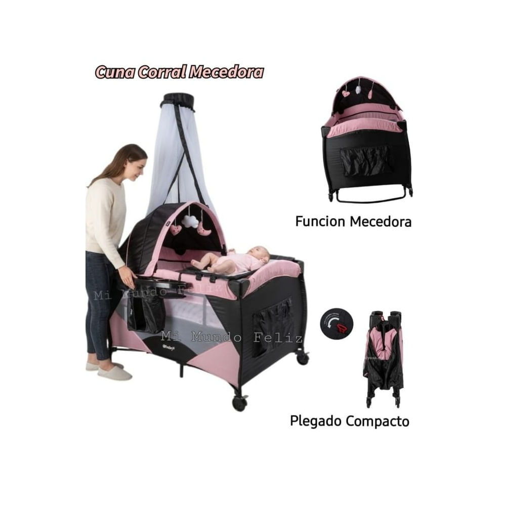 Cuna para Bebe Casita Funcion Mecedora Rosa