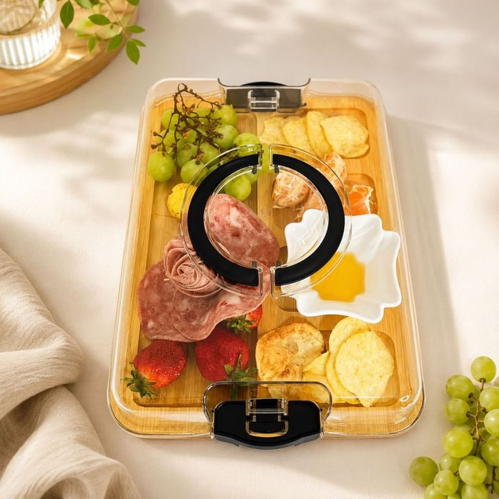 Tabla para Picnic de Bambú con Tapa Acrílica y Asas