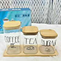 Set Frasco de Vidrio Cuadrado con Tapa Bambú