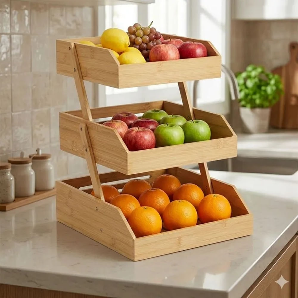 Frutero de Bambú de 3 Niveles