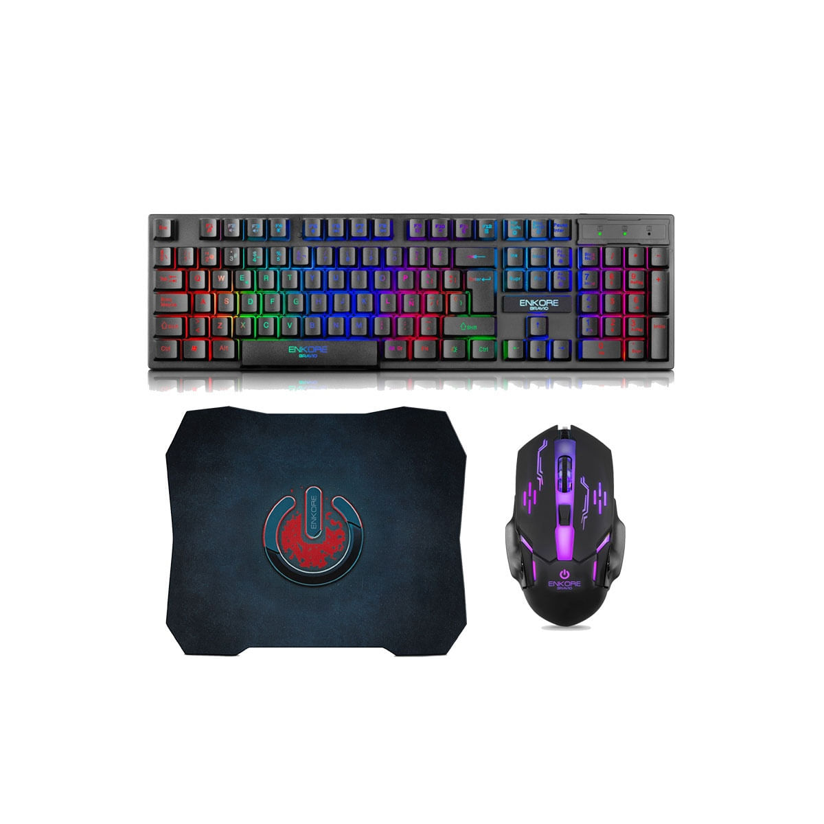 KIT GAMER BRAVÍO 3 EN 1, TECLADO + MOUSE + PAD, LUCES LED