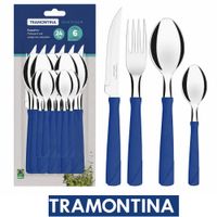 Cubiertos Tramontina 24 Pzas Azul Láminas de Acero Inoxidable y Mangos de Polipropileno