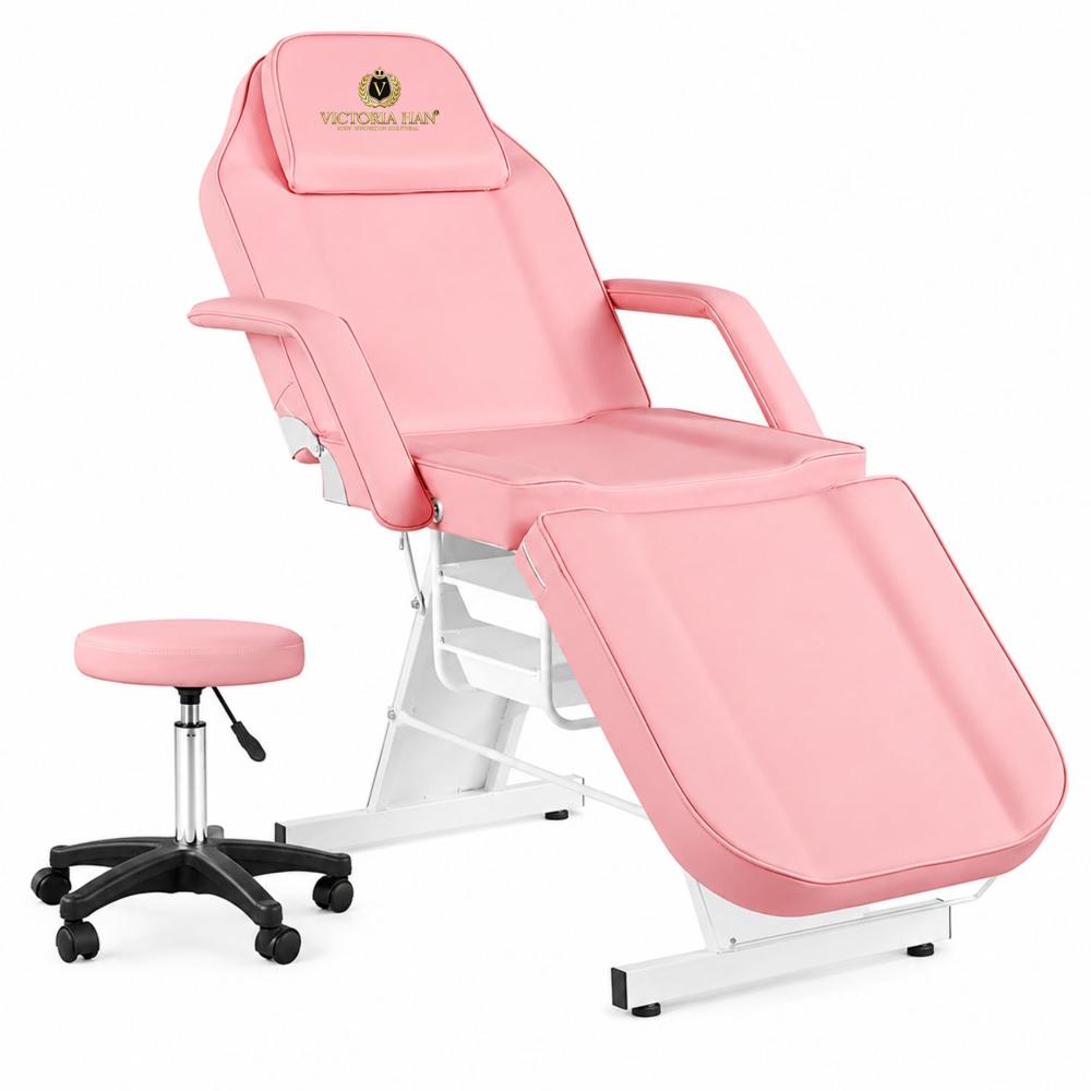 Camilla Estética Reclinable Profesional Con Banco Para Spa Tatuajes Facial Y Masajes Rosado