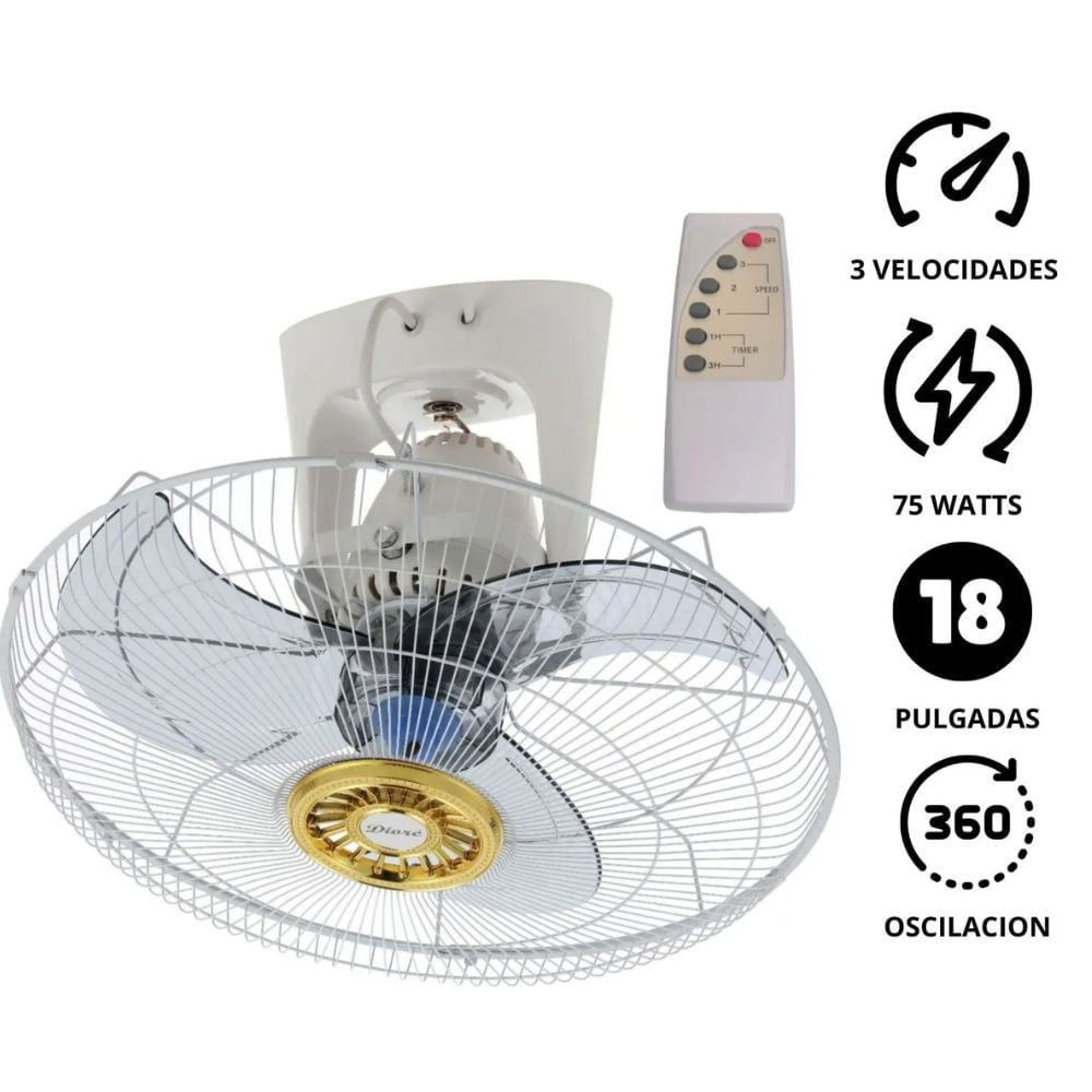 Ventilador techo Diore MWF 1881 con Control Remoto Timer Blanco