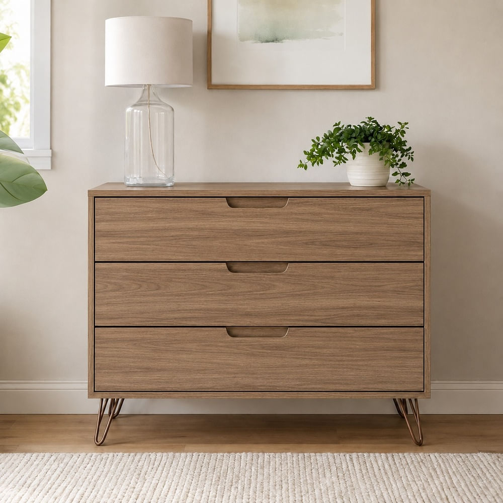 Cómoda Consola Contemporánea Loreanna 3 Cajones Ventitas Home Castaño