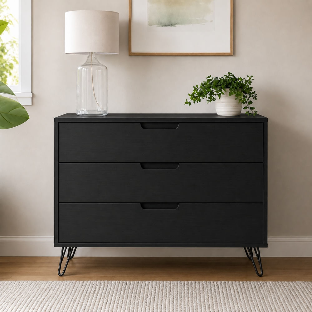 Cómoda Consola Contemporánea Loreanna 3 Cajones Ventitas Home Negro