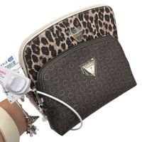 COSMETIQUERA GUESS 2 EN 1 MONOGRAFIADA ANIMAL PRINT Y MARRÓN