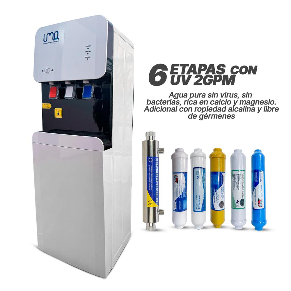 Dispensador de agua ProWhite Edition Prime con Lampara UV 6 etapas de filtración