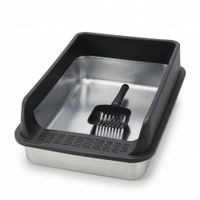 Arenero Grande de Acero Inoxidable para Gatos - 60x40x22 - Negro