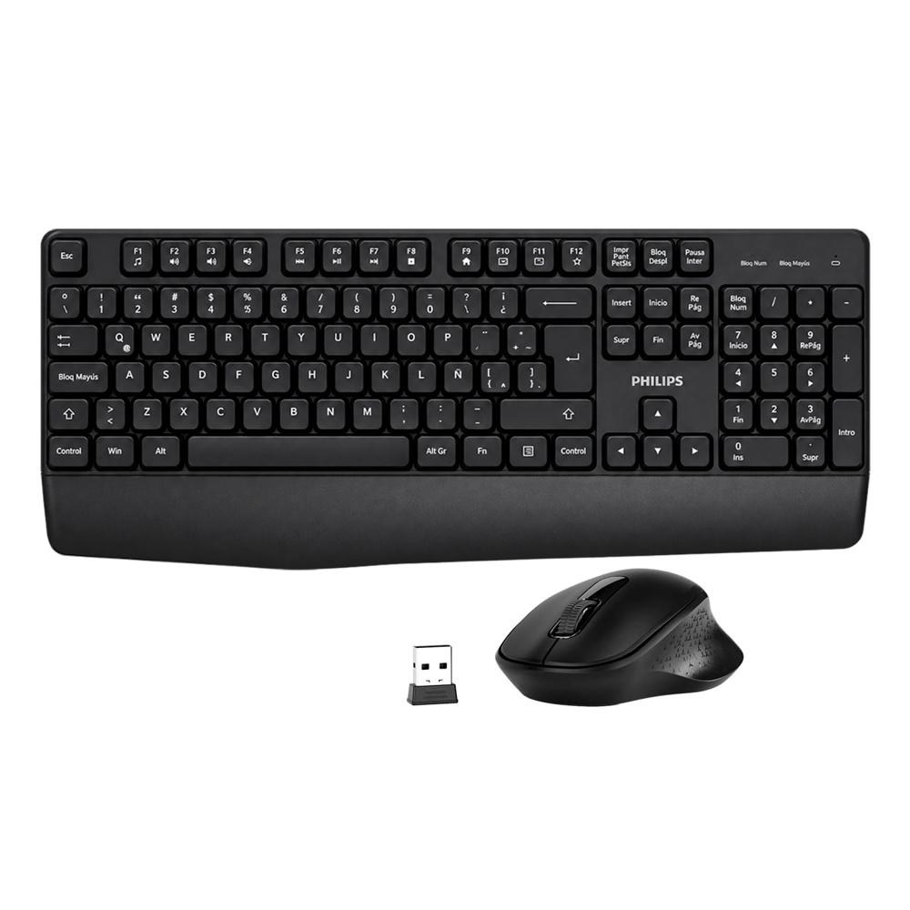 Combo Teclado y Mouse Inalámbrico Philips SPT6348B-85 Ergonómico Negro Español