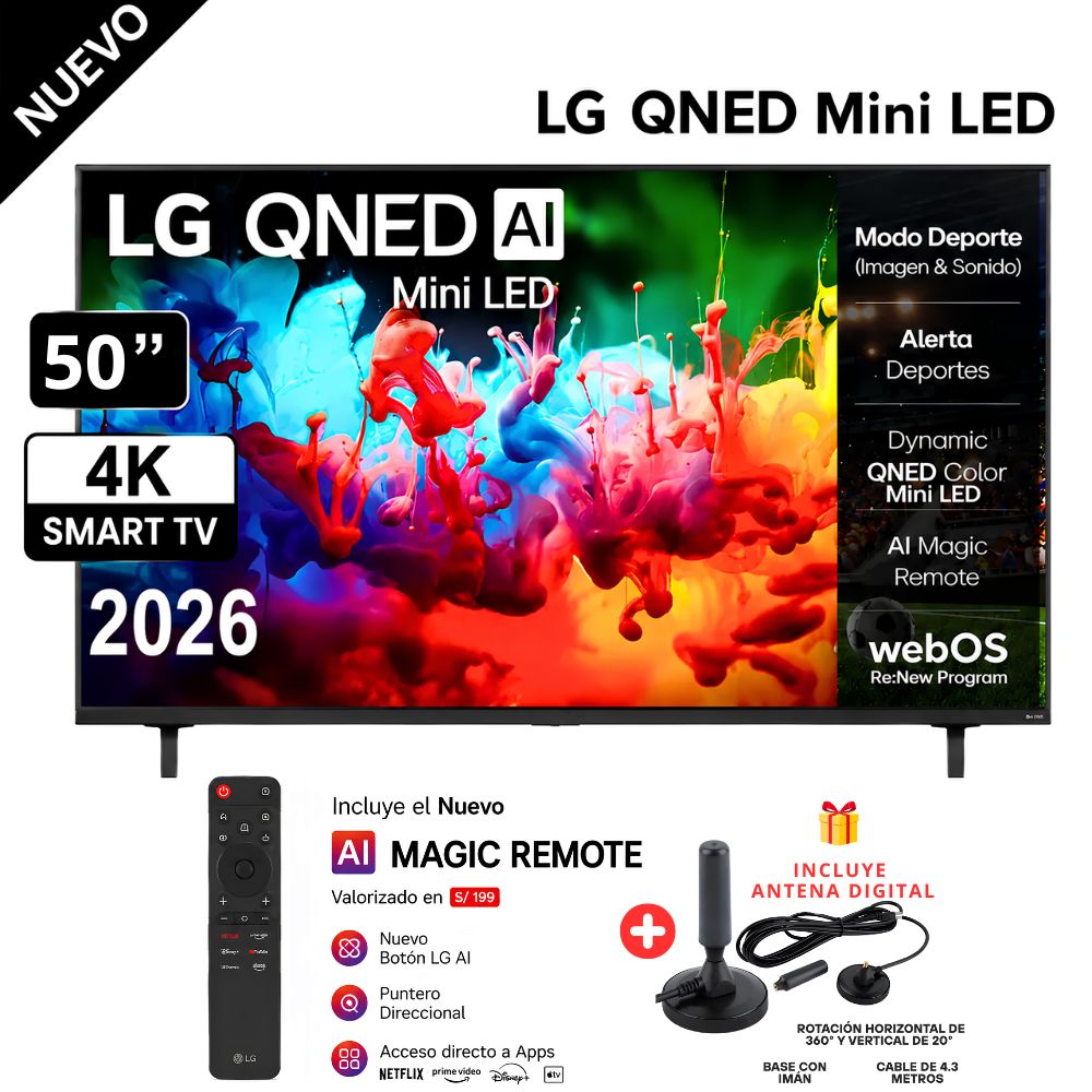 Televisor LG 50 QNED AI Mini LED QNED70 4K Smart TV 2026 - Antena Digital