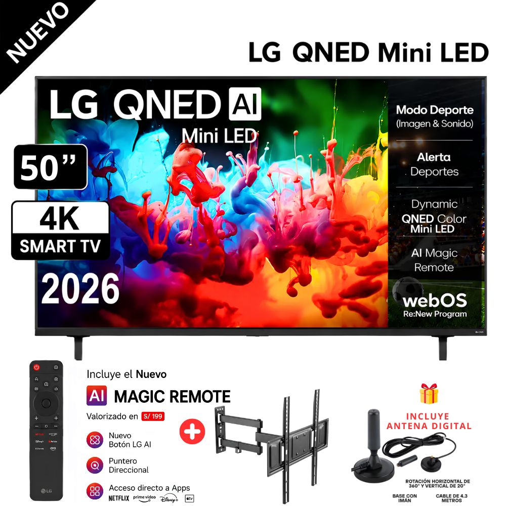 Televisor LG 50  QNED AI Mini LED QNED70 4K Smart TV 2026 - Rack Movible