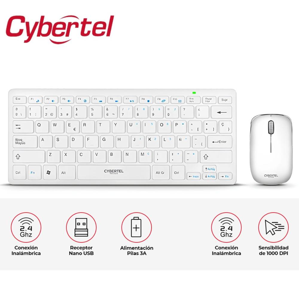 KIT TECLADO Y MOUSE BLANCO WIFI CYBERTEL INALÁMBRICO HACKER-CYB WT803W