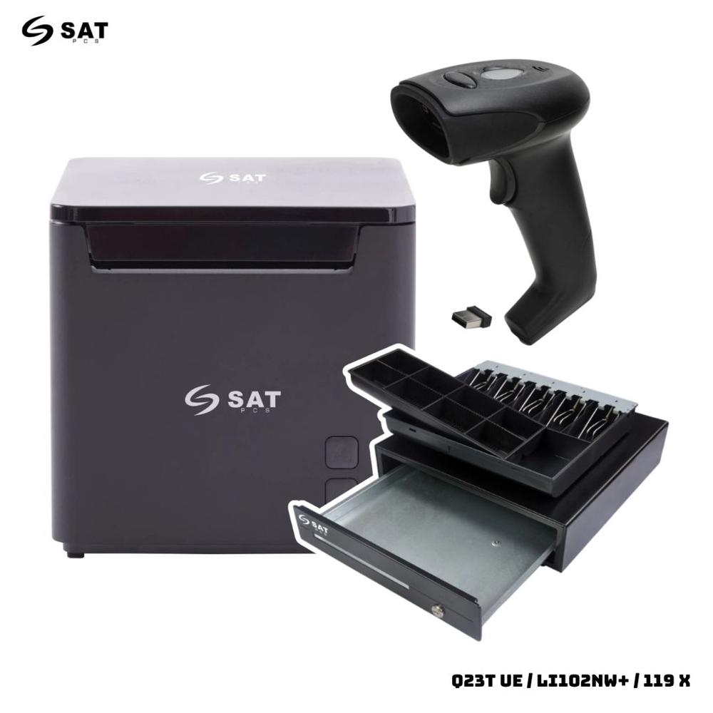 COMBO SAT IMPRESORA TERMICA Q23T UE + LECTOR DE BARRAS LI102NW+ + GAVETA 119X