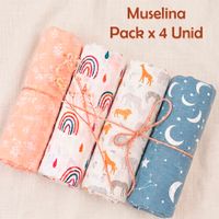 Manta Muselina para Bebé Algodón Pack x 4 Unidades SMT55