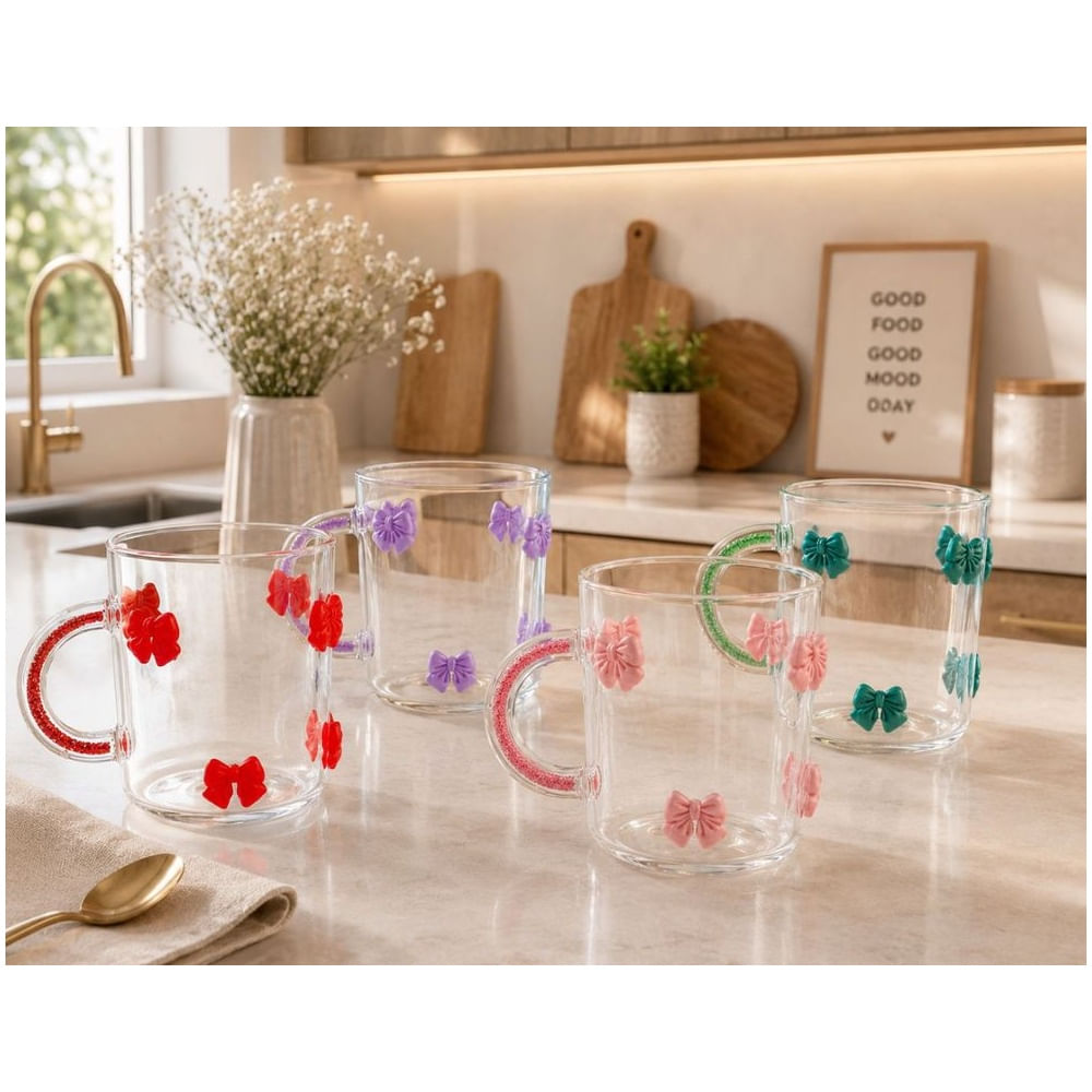 Set x 4 Tazas de Lazos de Vidrio Borosilicato 450ML