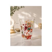 4 Tazas Doble Fondo de Vidrio con Flores Encapsuladas