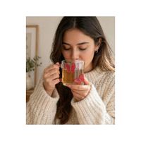 Taza de Vidrio Borosilicato 450ml con Mariposas 3D y Asa Decorada rojo