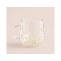 Taza Perlas Amarillo doble fondo de Vidrio Borosilicato 230ML