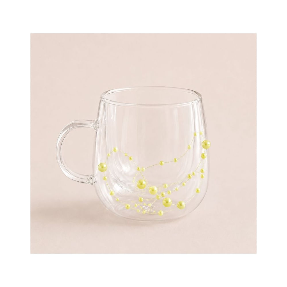 Taza Perlas Amarillo doble fondo de Vidrio Borosilicato 230ML
