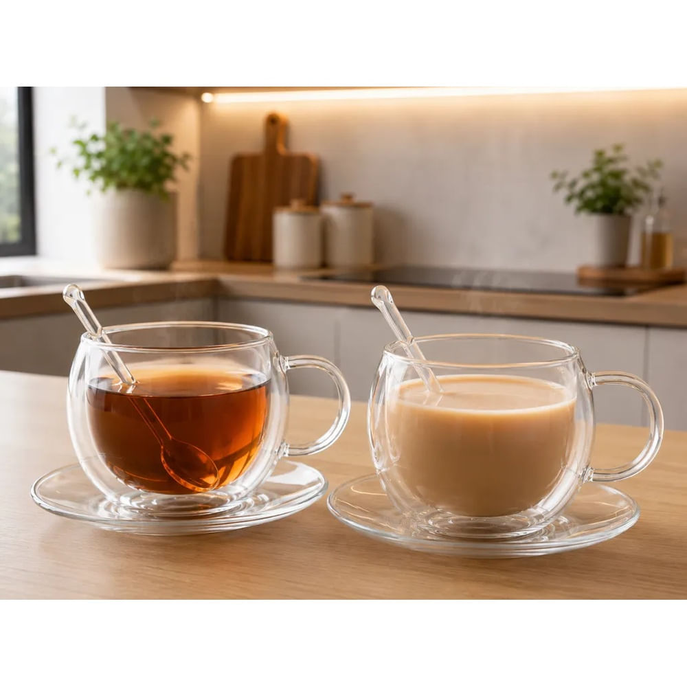SET 2 TAZAS DOBLE FONDO CON PLATO Y CUCHARA