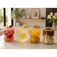 2 Vasos de Vidrio Borosilicato 350 ml Transparente Diseño Acanalado