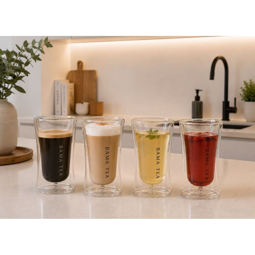6 Vasos Doble Fondo de Vidrio Borosilicato 290 ml