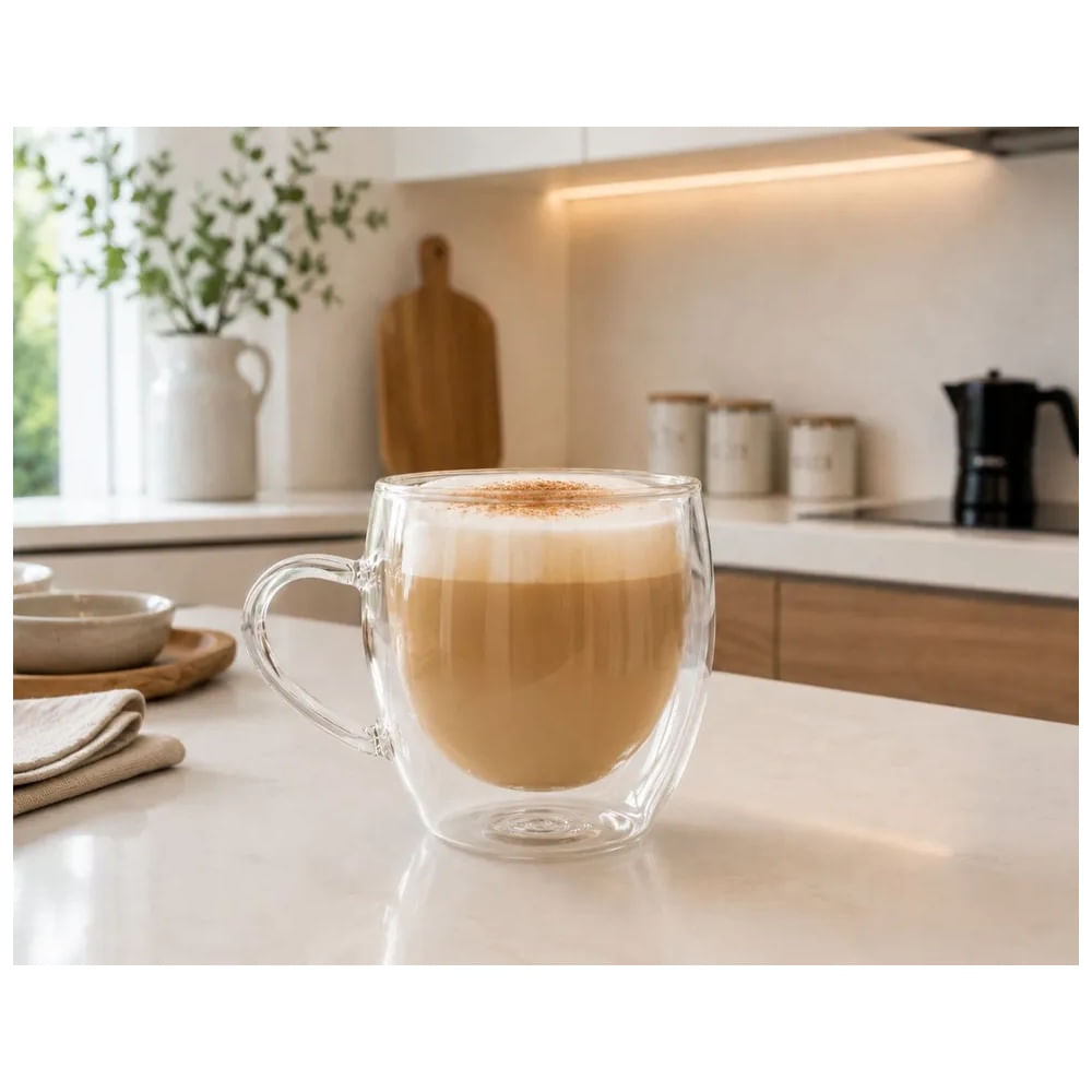 6 Tazas Doble Fondo de Vidrio Borosilicato 300 ML