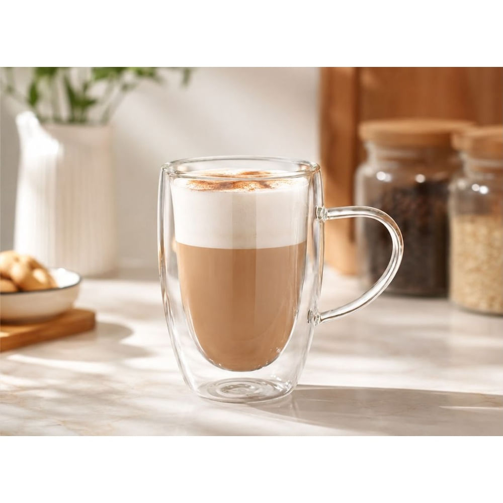 2 Tazas de Vidrio Borosilicato Doble Pared 450 ml