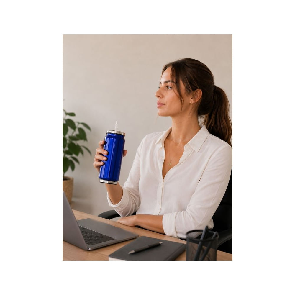 Termo Lata Azul de Acero Inoxidable a con sorbete 350ML