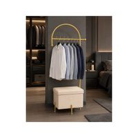 Perchero Organizador Dorado con Banco Tapizado y baúl interior