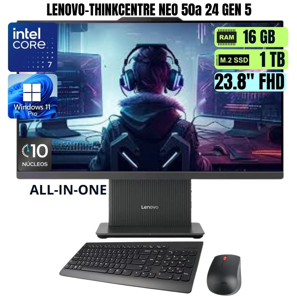All in one LENOVO THINKCENTRE NEO 50a 24 GEN 5 INTEL CORE 7 Ram 16GB SSD 1TB -12SD009DLS